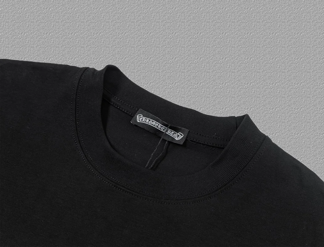 🅿️200 [CH Crow Heart] 2025FW short-sleeved T-shirt, hollow embroidery with arch bridge embroidery, high-end 26s double yarn 300g fabric, heavy fabric, custom stretcher rib, same vat and dye, complete three standards, same style for men and women, color: black, white, size: S M L XL 2XL
